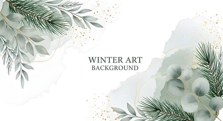 Winter art background with pine branches isolated on white background