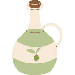 Decorative Glass Bottle With Handle And Stopper Featuring Olive Design And Light Cream Color Accents