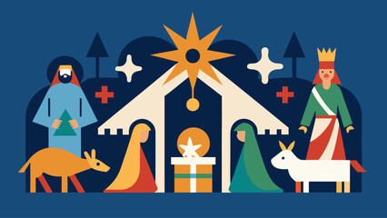 Naklejka premium Minimal Christmas Nativity Symbols Vector Set – Holy Scene Silhouette Icons, Biblical Christmas Elements, and Sacred Holiday Design Graphics