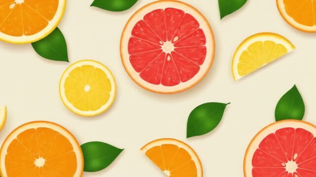 Fresh citrus slices and green leaves swirling in a juicy, vibrant, refreshing display