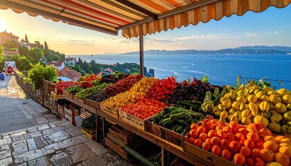 the most beautiful fruit vegetable shop with a nice view