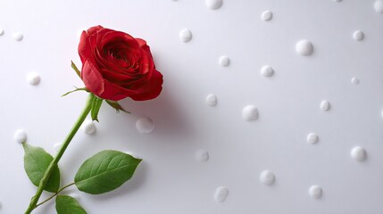 Beautiful red rose with dew drops on white background, perfect for romantic themes, floral designs, or special occasions like Valentine's Day