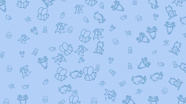 Light blue animal doodle pattern perfect for children's products, stationery, and textiles with a playful and fun aesthetic.