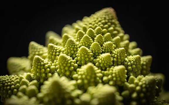 Close-up of fresh green Romanesco vegetable with unique fractal pattern