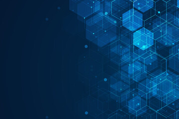 Blue hexagonal grid technology background, Futuristic digital data design.