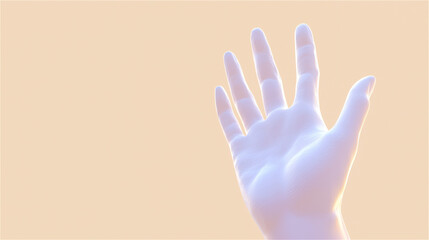 Obraz premium 3D render of a translucent hand raised against a beige background, symbolizing technology, touch, and digital interaction.