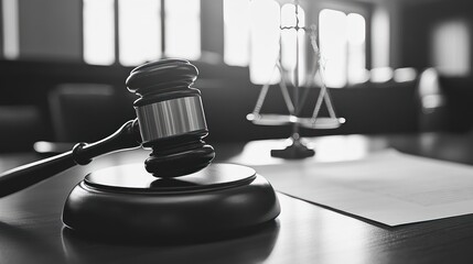 Gavel, scales, legal document, courtroom, justice