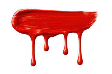 Red paint brush stroke dripping liquid texture, artistic smear, glossy wet design element with transparent background
