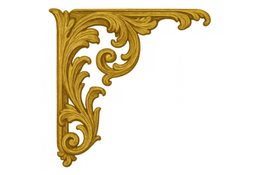 Golden ornamental baroque corner, decorative border element for frames and decoration, transparent background