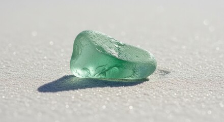 Vibrant Green Sea Glass Gem Resting Peacefully on a Sun-Kissed Sandy Shore