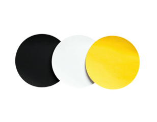 Black, white, yellow circles, arranged. Simplistic view