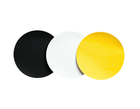Black, white, yellow circles, arranged. Simplistic view