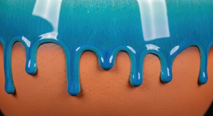 Mesmerizing blue liquid flows over a textured orange surface, a vibrant, artistic drip