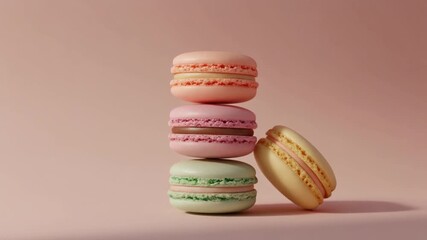 Colorful macarons stacked on pastel background, French dessert elegance, soft shadows, clean minimalist layout, ultra-detailed 8K render.
 - Powered by Adobe