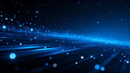 A mesmerizing digital illustration of a futuristic blue light beam with glowing particles and layered horizontal lines, evoking a sense of depth and motion.