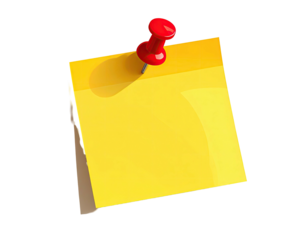 Yellow square note pinned with a red tack