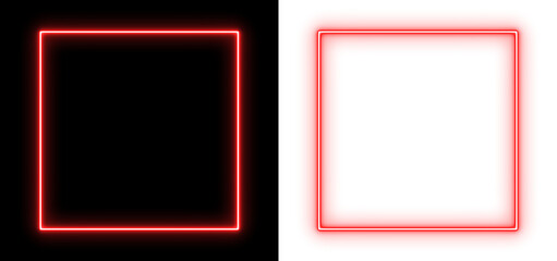 Glowing red neon square on black and transparent background, futuristic geometric light frame, minimal luminous design