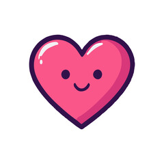 Cheerful pink heart character with a happy smiling face. A cute cartoon icon symbolizing love, kindness, good health, and cardiovascular wellness