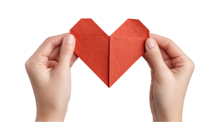 Hands Holding Origami Heart on White Background - Love and Craft