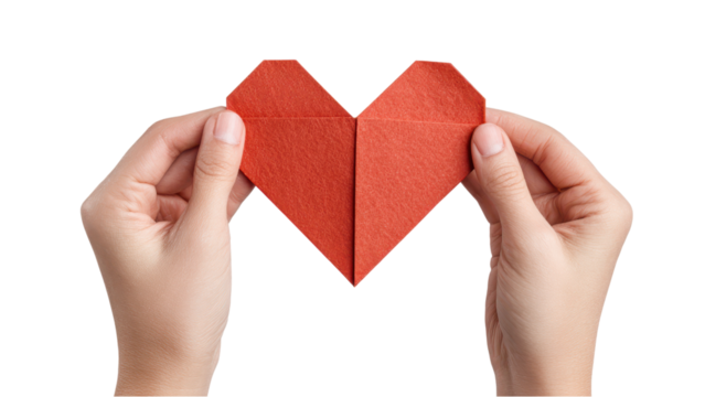 Hands Holding Origami Heart on White Background - Love and Craft