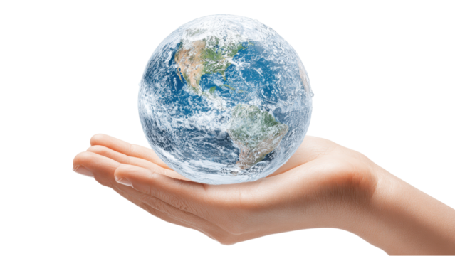 Earth in Hand Isolated on White Background - Environmental Concept
