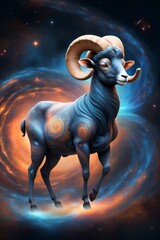 Image of Aries against the backdrop of a cosmic nebula