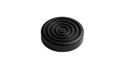 Isolated black disc with concentric ribbed circles emanating outwards from its center, against stark black backdrop