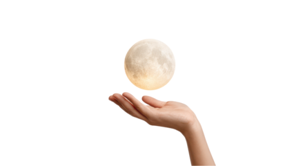 Hand holding moon. Concept of lunar power, dream, magic, inspiration, hope.