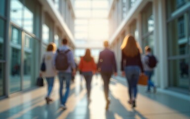 Blurry image. background image of a Group of young People walking quickly to classes in a modern building. High quality