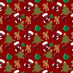 Christmas Seamless Pattern with Gingerdread, TRee, and Holidays Ornaments