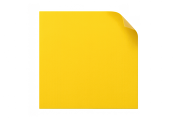 Empty yellow sticker with a bent corner for writing down notes, tasks, or urgent content. Transparent background