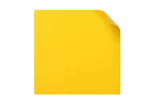 Empty yellow sticker with a bent corner for writing down notes, tasks, or urgent content. Transparent background