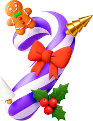 3D Candy cane with Christmas decor.