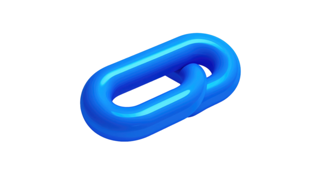 Glossy blue chain link on black background, angled perspective, suggesting connection and unity - Powered by Adobe