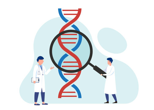 DNA Testing Analysis and Magnifying Glass Stock Illustration