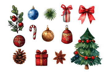 watercolor christmas element. watercolor christmas element. garland, christmas wreath