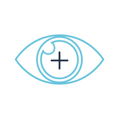 Obraz premium Simple outline of an eye with a plus symbol in the pupil