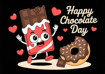 Cute Chocolate Bar and Donut Cartoon Illustration for Happy Chocolate Day Celebration