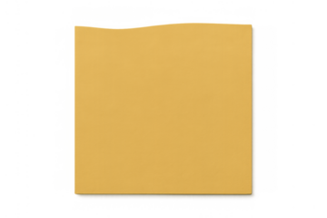 Processed cheese slice on transparent background, single yellow square dairy food ingredient, cheddar taste