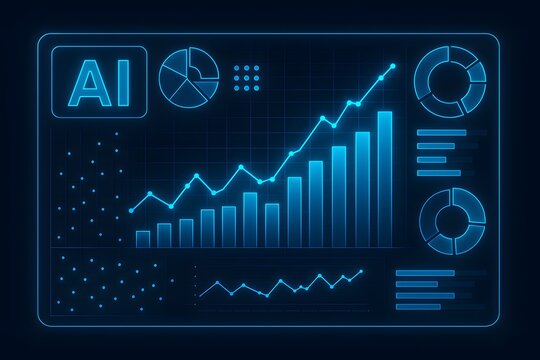 AI-powered Data Visualization: A digital interface glows with vibrant lines and charts, showcasing the power of artificial intelligence in data analysis and insights.  - Powered by Adobe
