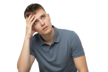 Stressed man ponders future challenges, thinking hard
