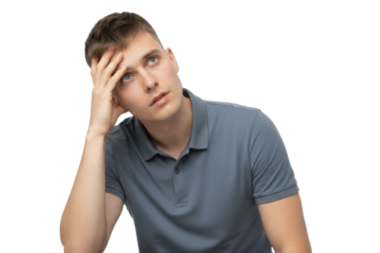 Stressed man ponders future challenges, thinking hard - Powered by Adobe