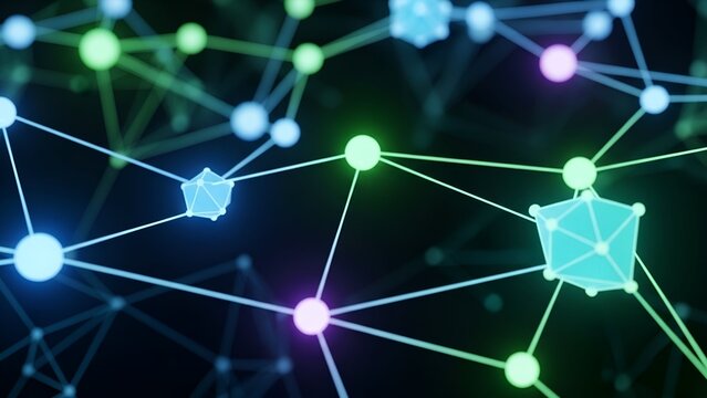 Digital Network Connections with Glowing Nodes and Lines in Futuristic Technology Style