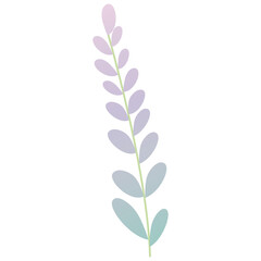 Delicate Twig with Soft Gradient Lavender and Teal Leaves Against a Transparent Background Representing Growth and Nature in a Minimalist Style