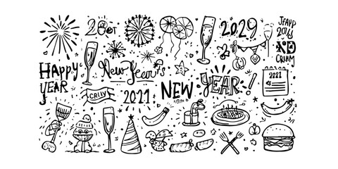 black color simple new year doodles element stock design. 2025 hand drawing of new year theme