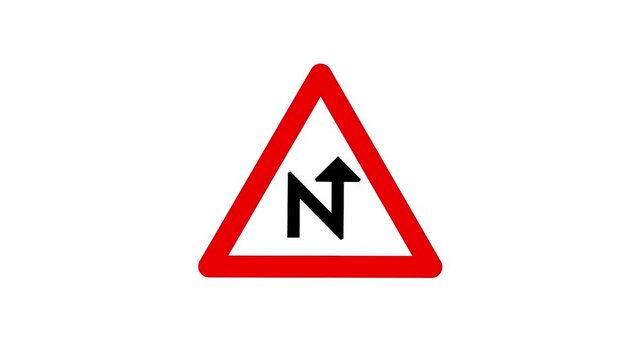 Clean looping animation of right reverse band sign with red triangle and black N. Ideal for road safety, city transportation, and broadcast alerts.