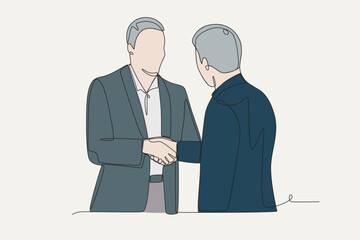 Colored business handshake concept one-line drawing