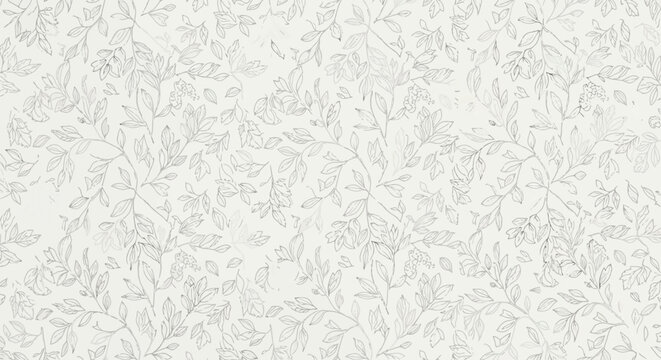 Elegant, subtle seamless pattern with delicate intertwined botanical leaves in light grey on a pristine white background, ideal for decorative design elements and textures
