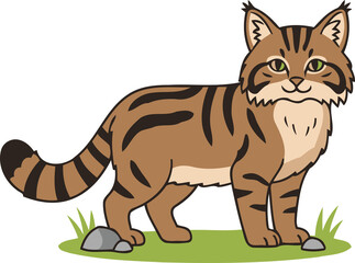 Cute Scottish Wildcat — Endemic Wildlife of United Kingdom - Flat Vector Illustration