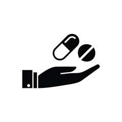 Icon Illustrating Hand Holding Pills and Medication Objects